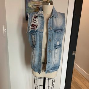 Oversized Distressed Denim Vest